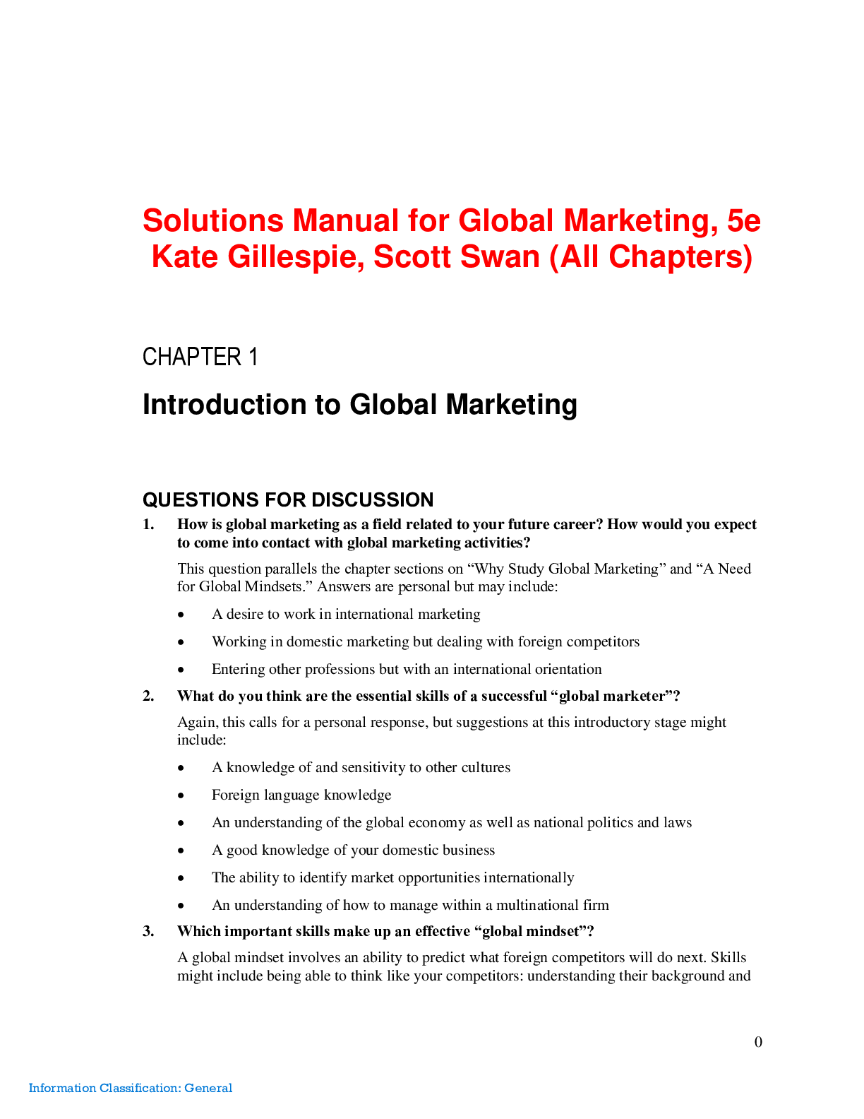 Preview of Global Marketing, 5e Kate Gillespie, Scott Swan (Solutions Manual)